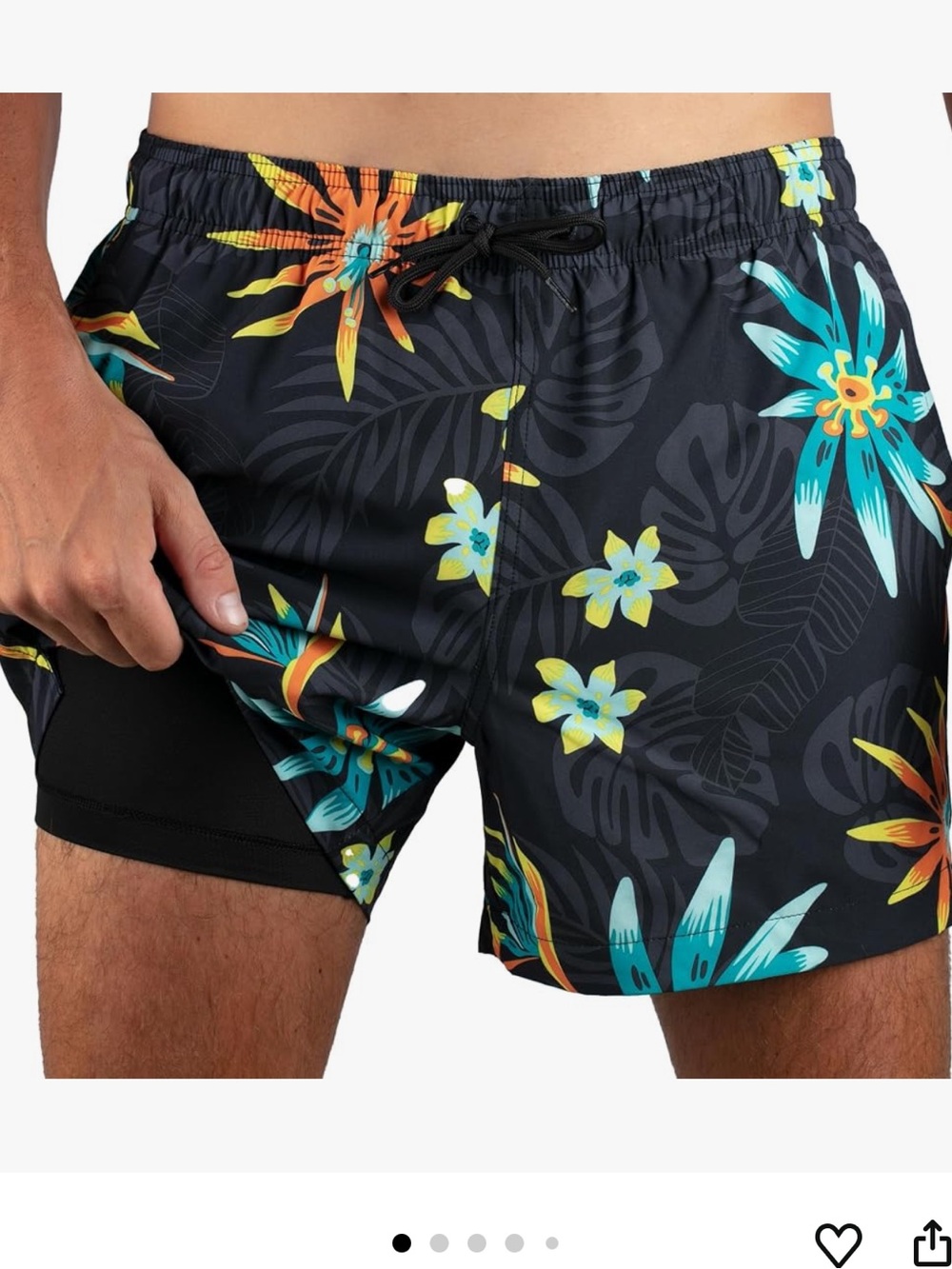 Kanu Surf Men's Black Swim Trunks with Teal & Orange Floral Print